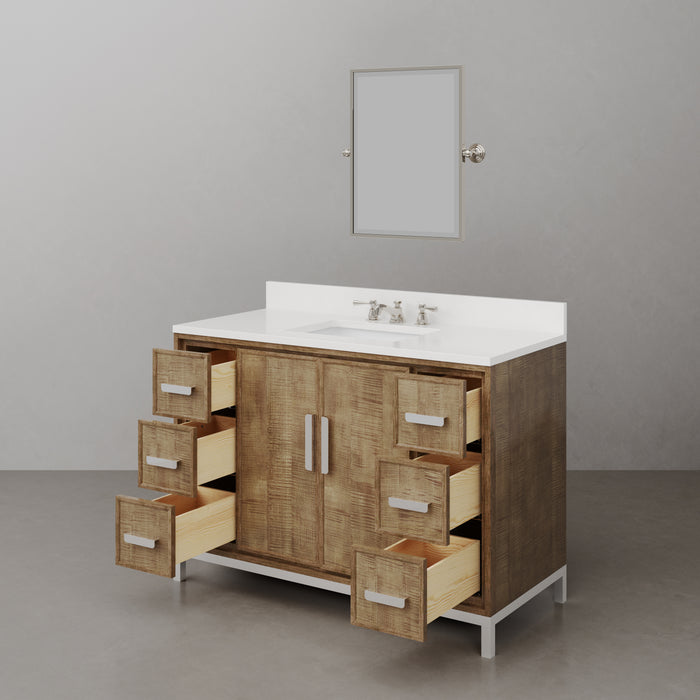 48-Inch Kellan Lustrous Walnut Vanity with Whitebrook Quartz Countertop - Single Sink Bathroom Set
