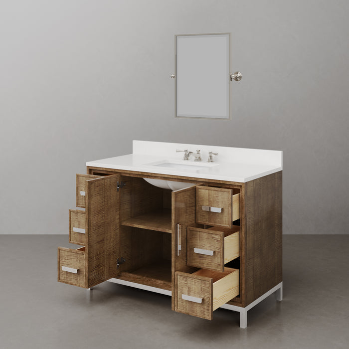 48-Inch Kellan Lustrous Walnut Vanity with Whitebrook Quartz Countertop - Single Sink Bathroom Set