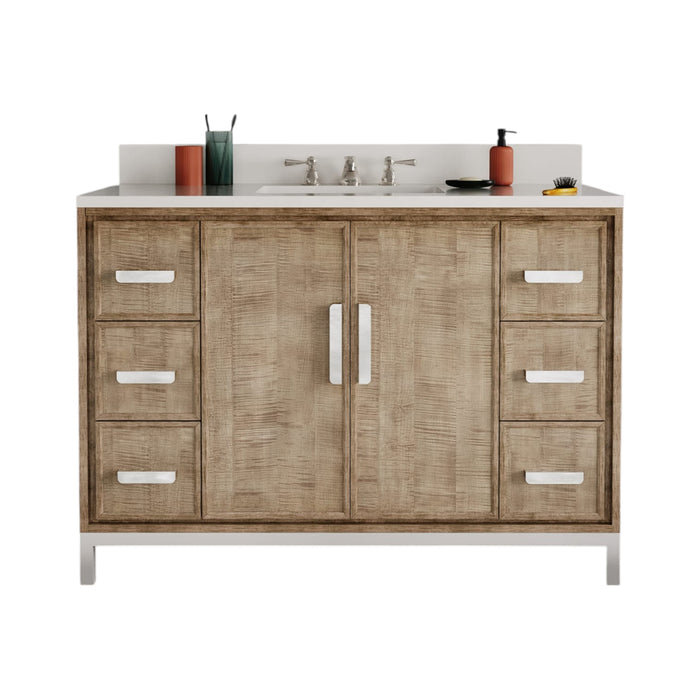 48-Inch Kellan Lustrous Walnut Vanity with Whitebrook Quartz Countertop - Single Sink Bathroom Set