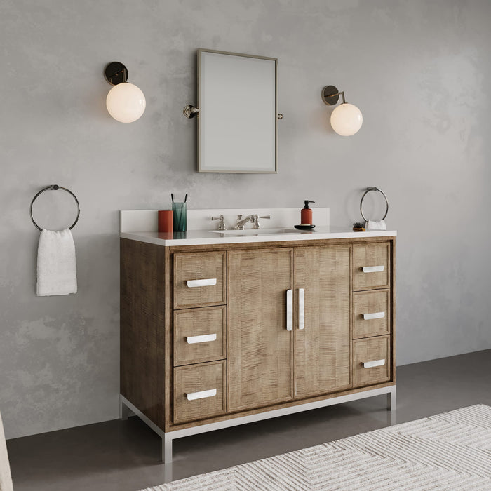 48-Inch Kellan Lustrous Walnut Vanity with Whitebrook Quartz Countertop - Single Sink Bathroom Set