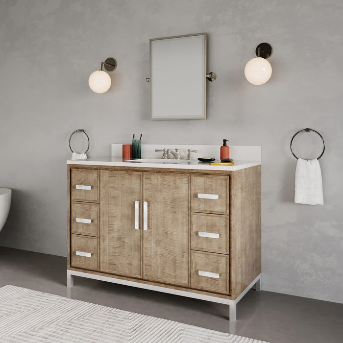 48-Inch Thames Bathroom Vanity in Lustrous Walnut - Quartz Countertop with Classic Faucet Included