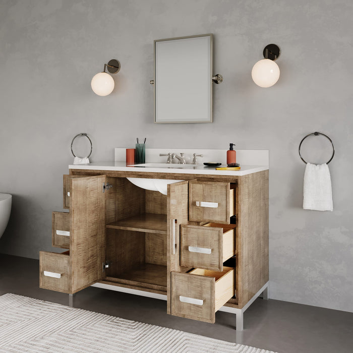 48-Inch Thames Bathroom Vanity in Lustrous Walnut - Quartz Countertop with Classic Faucet Included