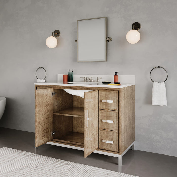 48-Inch Kellan Lustrous Walnut Vanity with Whitebrook Quartz Countertop - Single Sink Bathroom Set