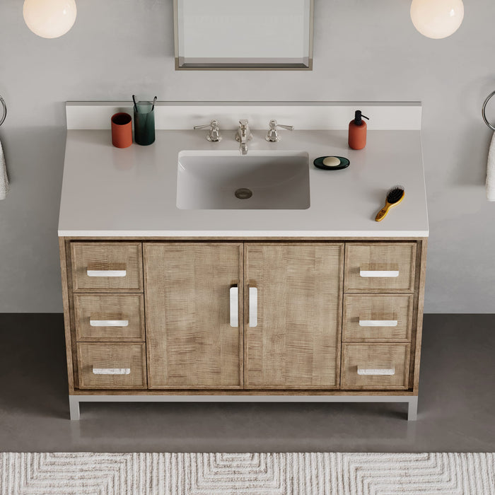 48-Inch Thames Bathroom Vanity in Lustrous Walnut - Quartz Countertop with Classic Faucet Included