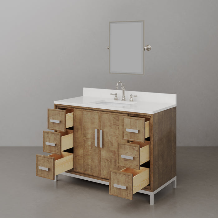 48-Inch Single Sink Tecton Quartz Vanity Contemporary Walnut Finish Complete with Faucet Mirror
