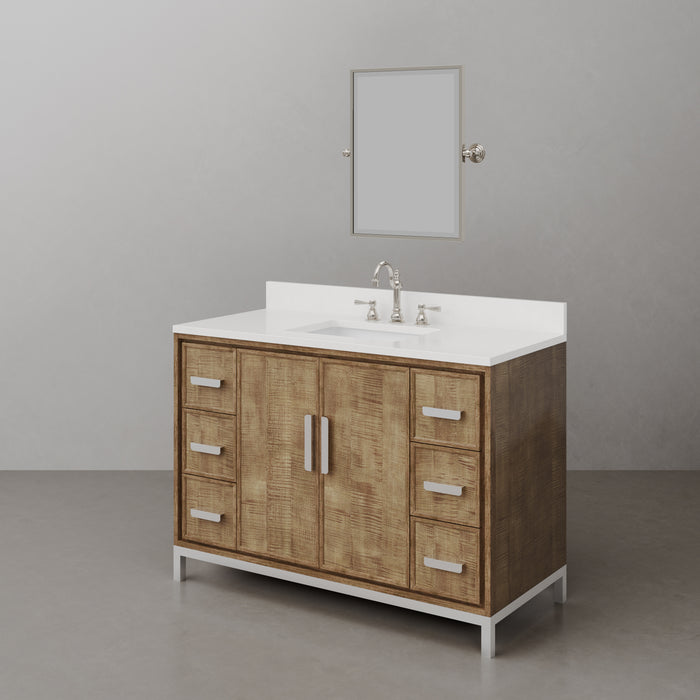 48-Inch Single Sink Tecton Quartz Vanity Contemporary Walnut Finish Complete with Faucet Mirror