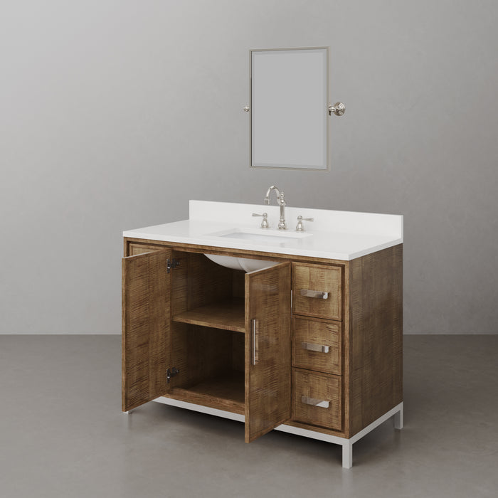 48-Inch Single Sink Tecton Quartz Vanity Contemporary Walnut Finish Complete with Faucet Mirror