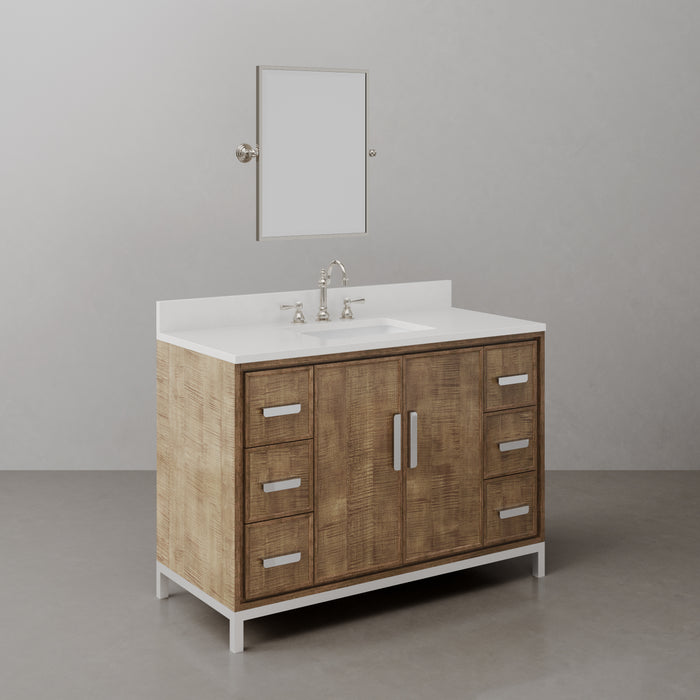 48-Inch Single Sink Tecton Quartz Vanity Contemporary Walnut Finish Complete with Faucet Mirror