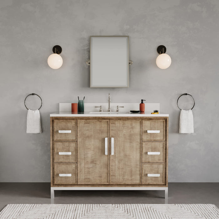48-Inch Single Sink Tecton Quartz Vanity Contemporary Walnut Finish Complete with Faucet Mirror
