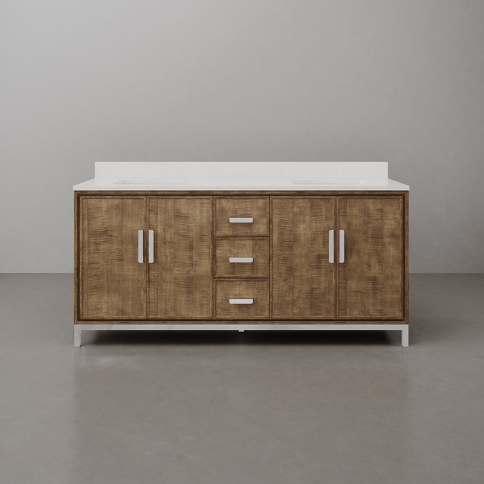 72-Inch Whitebrook Quartz Esme Double Sink Bathroom Vanity with Lustrous Walnut Finish and Undermount Sinks