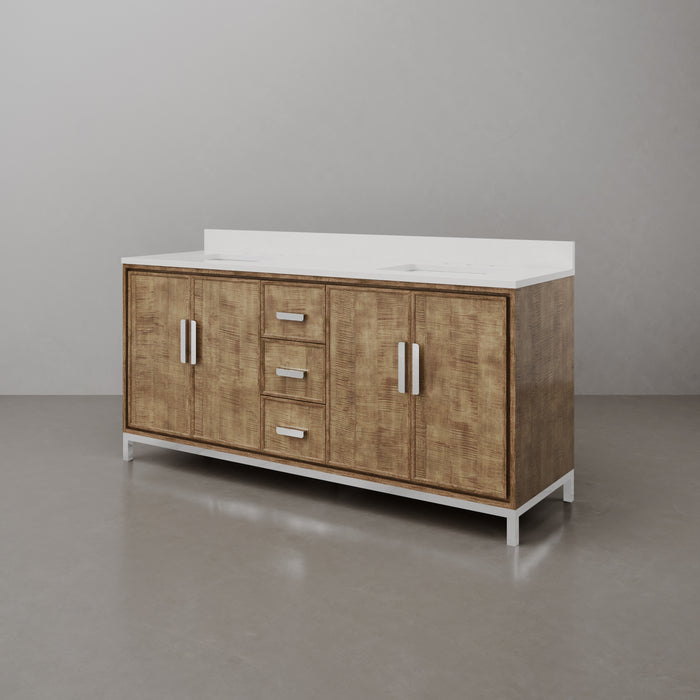 72-Inch Whitebrook Quartz Esme Double Sink Bathroom Vanity with Lustrous Walnut Finish and Undermount Sinks