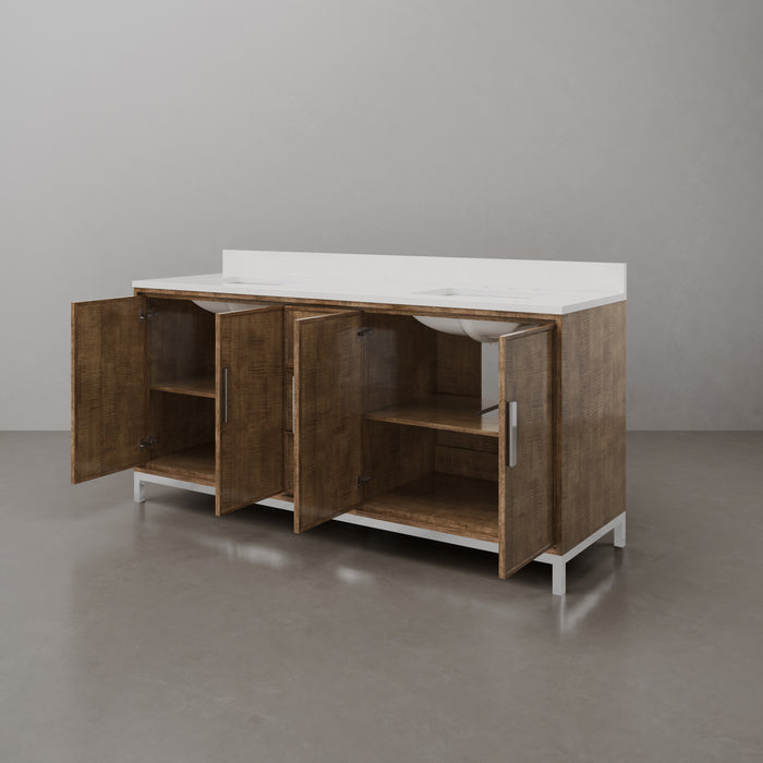 72-Inch Whitebrook Quartz Esme Double Sink Bathroom Vanity with Lustrous Walnut Finish and Undermount Sinks