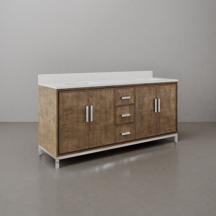 72-Inch Whitebrook Quartz Esme Double Sink Bathroom Vanity with Lustrous Walnut Finish and Undermount Sinks