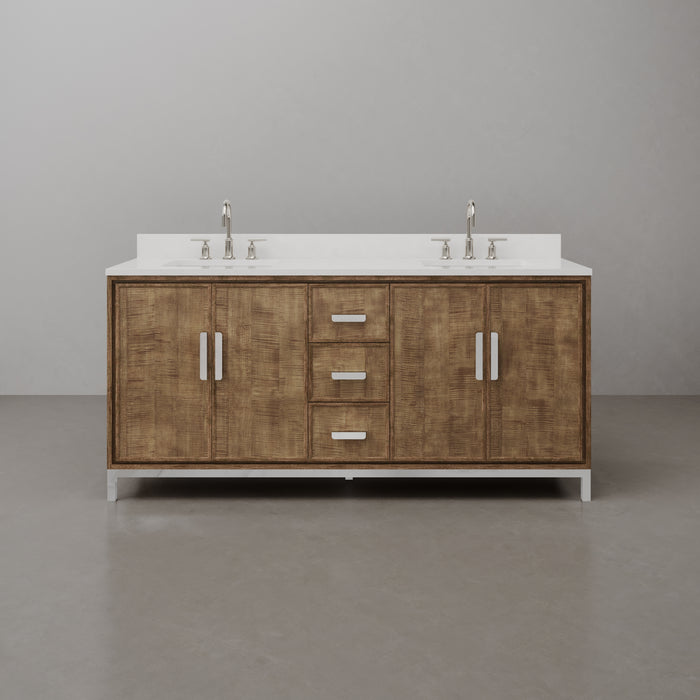 72-Inch Tridome Freestanding Bathroom Vanity - Lustrous Walnut with Whitebrook Quartz Top & Chrome Hardware