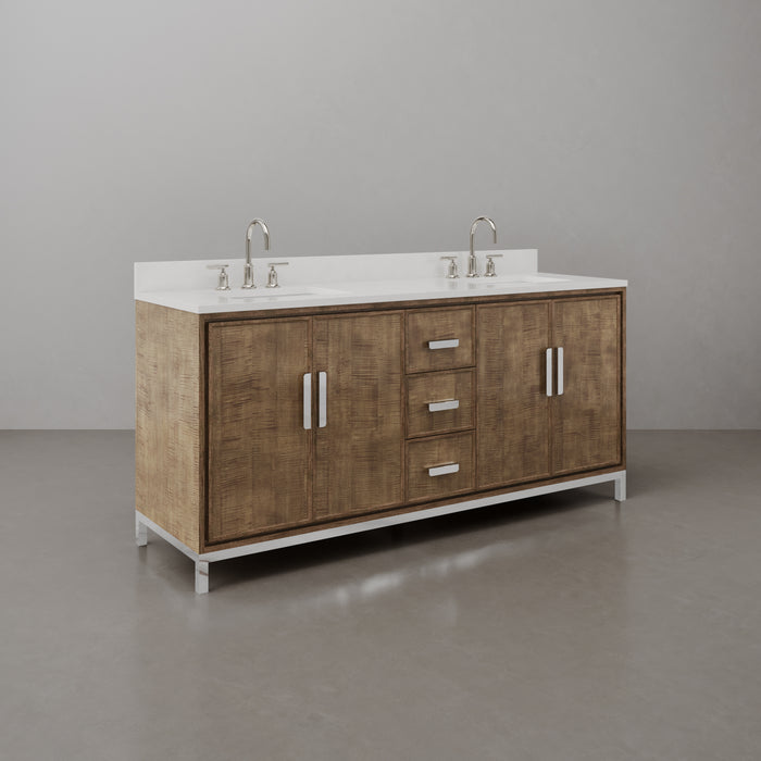 72-Inch Tridome Freestanding Bathroom Vanity - Lustrous Walnut with Whitebrook Quartz Top & Chrome Hardware