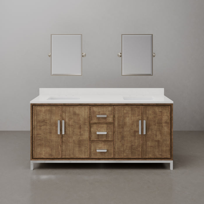 72-Inch Walnut Nera Double Sink Bathroom Vanity with Whitebrook Quartz Countertop and Mirror