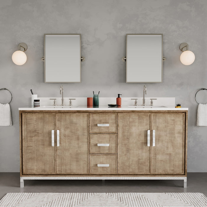72-Inch Whitebrook Quartz Esme Double Sink Bathroom Vanity with Lustrous Walnut Finish and Undermount Sinks