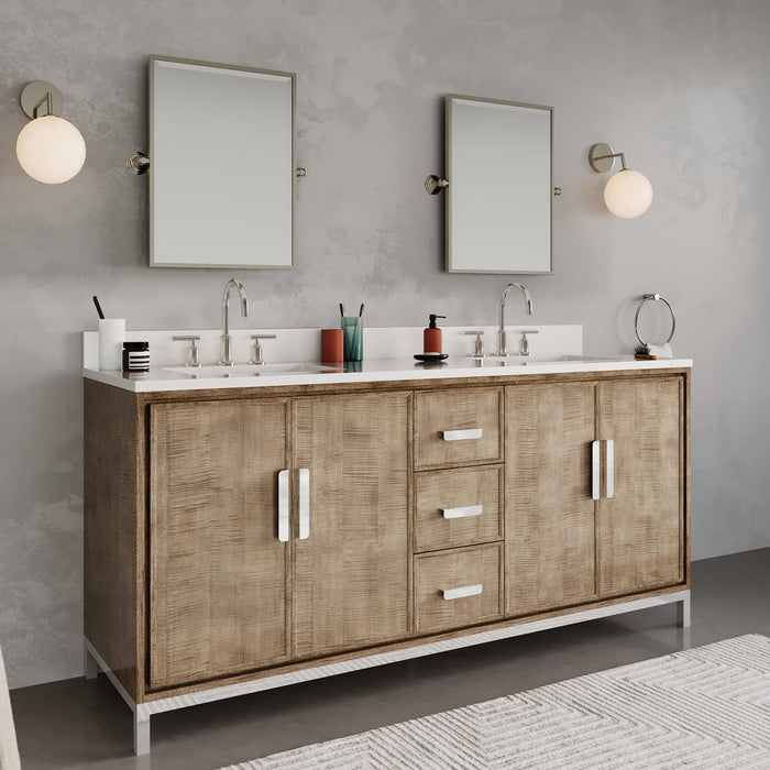 72-Inch Whitebrook Quartz Esme Double Sink Bathroom Vanity with Lustrous Walnut Finish and Undermount Sinks