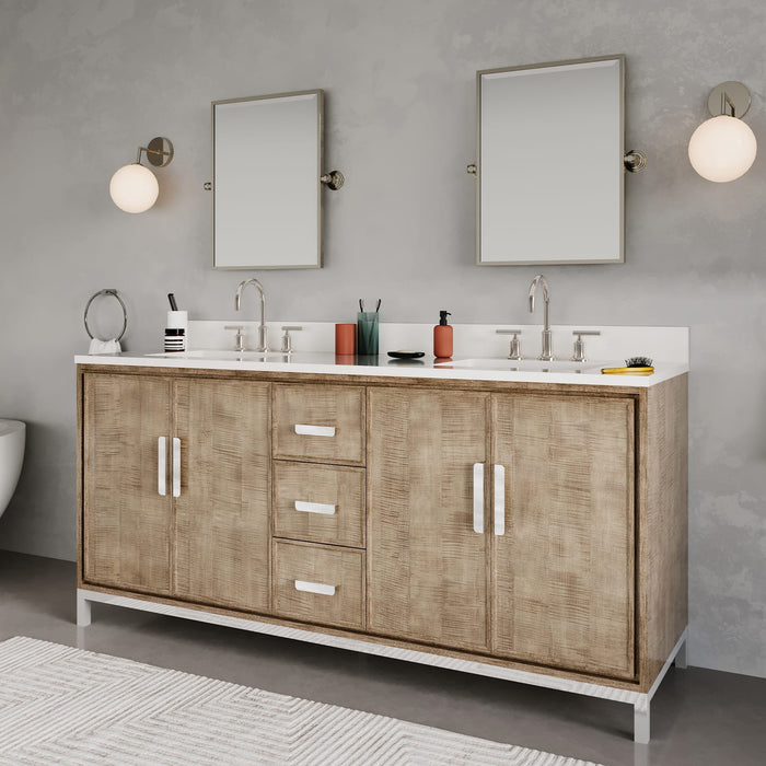 72-Inch Whitebrook Quartz Esme Double Sink Bathroom Vanity with Lustrous Walnut Finish and Undermount Sinks