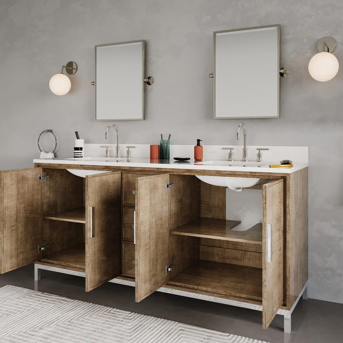 72-Inch Whitebrook Quartz Esme Double Sink Bathroom Vanity with Lustrous Walnut Finish and Undermount Sinks