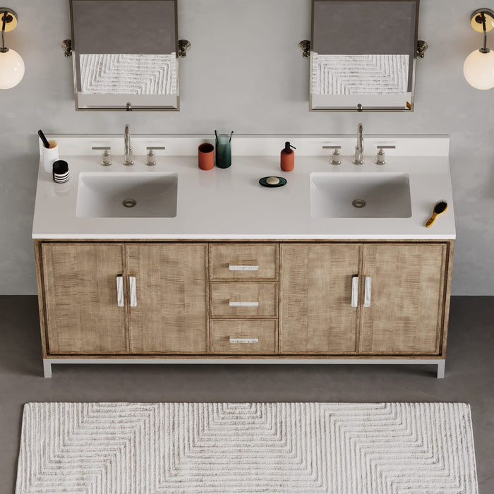 72-Inch Whitebrook Quartz Esme Double Sink Bathroom Vanity with Lustrous Walnut Finish and Undermount Sinks