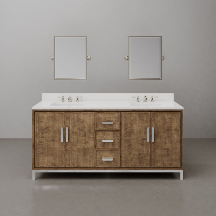 72-Inch Torian Double Sink Quartz Bathroom Vanity Set Lustrous Walnut with Mirror & Faucets